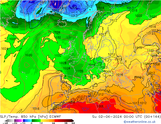 SLP/Temp. 850 hPa ECMWF zo 02.06.2024 00 UTC