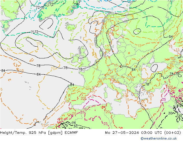 Height/Temp. 925 гПа ECMWF пн 27.05.2024 03 UTC