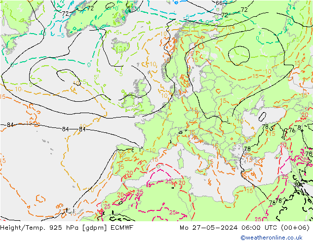 Height/Temp. 925 hPa ECMWF 星期一 27.05.2024 06 UTC