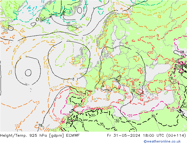 Yükseklik/Sıc. 925 hPa ECMWF Cu 31.05.2024 18 UTC