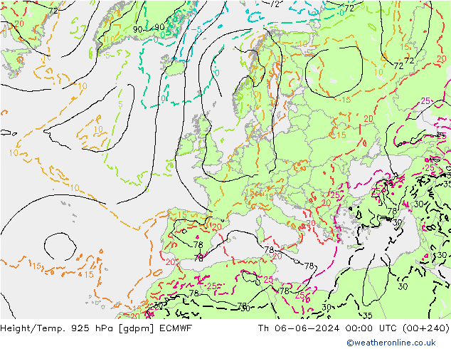 Geop./Temp. 925 hPa ECMWF jue 06.06.2024 00 UTC