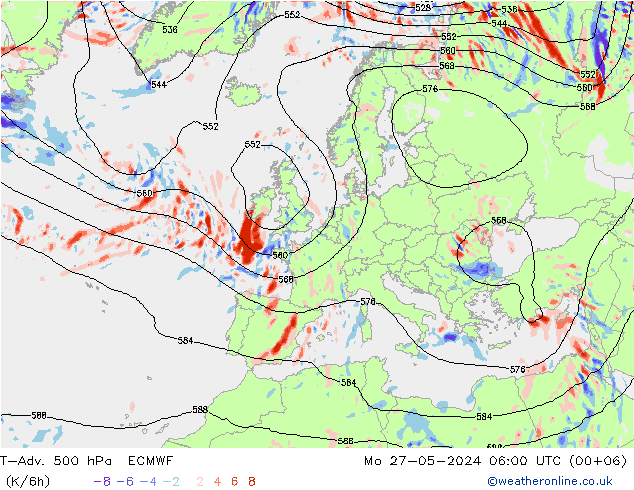 T-Adv. 500 hPa ECMWF Mo 27.05.2024 06 UTC