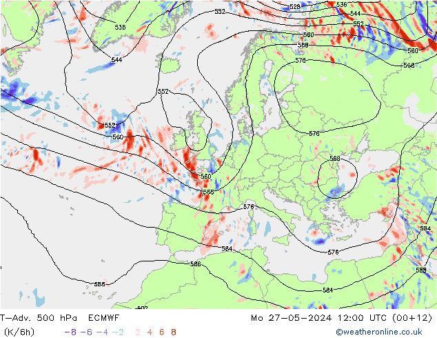 T-Adv. 500 hPa ECMWF Mo 27.05.2024 12 UTC