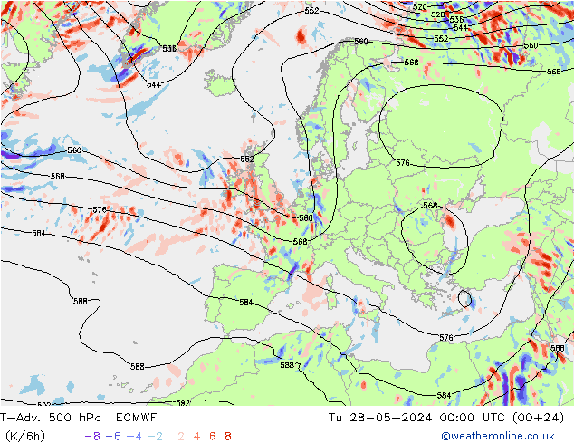 T-Adv. 500 hPa ECMWF Tu 28.05.2024 00 UTC