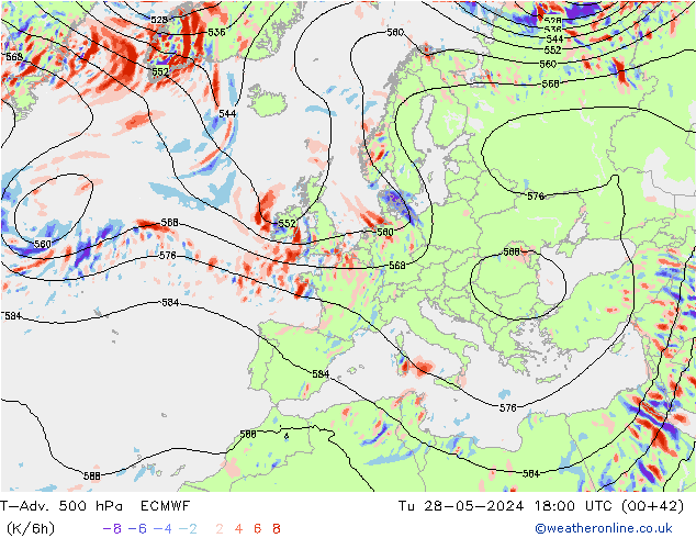 T-Adv. 500 hPa ECMWF Sa 28.05.2024 18 UTC