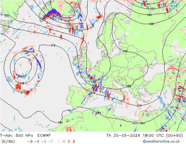 T-Adv. 500 hPa ECMWF jeu 30.05.2024 18 UTC