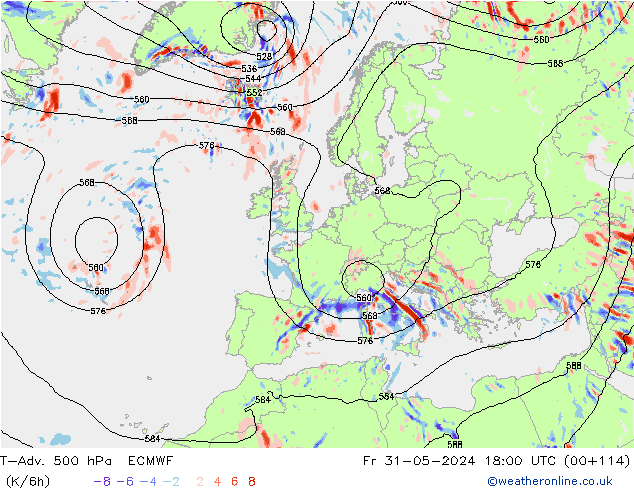 T-Adv. 500 hPa ECMWF Fr 31.05.2024 18 UTC