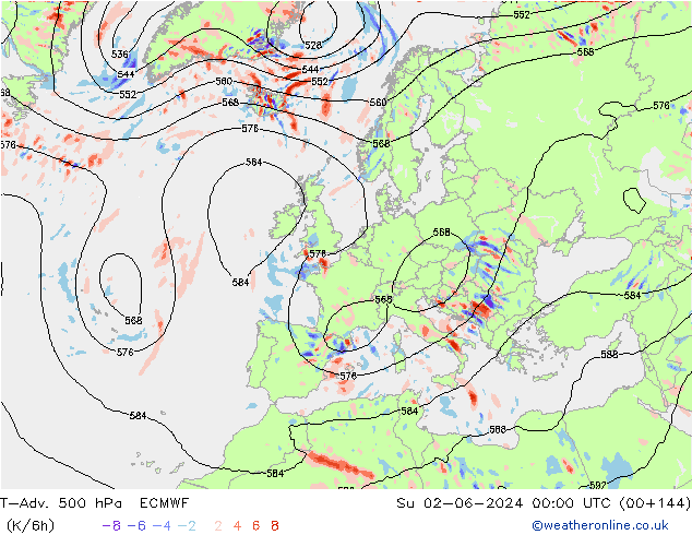 T-Adv. 500 hPa ECMWF Su 02.06.2024 00 UTC