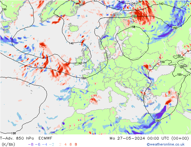 T-Adv. 850 hPa ECMWF 星期一 27.05.2024 00 UTC
