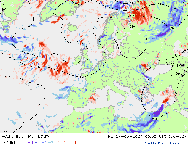 T-Adv. 850 hPa ECMWF lun 27.05.2024 00 UTC