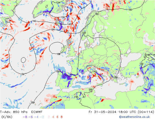 T-Adv. 850 hPa ECMWF vie 31.05.2024 18 UTC