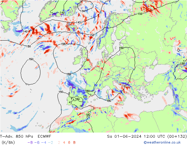 T-Adv. 850 hPa ECMWF Sáb 01.06.2024 12 UTC