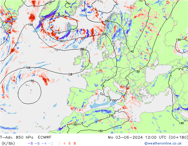 T-Adv. 850 гПа ECMWF пн 03.06.2024 12 UTC