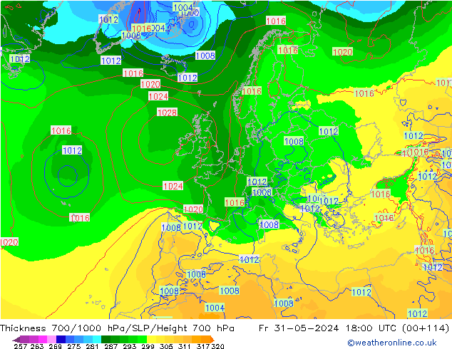 Schichtdicke 700-1000 hPa ECMWF Fr 31.05.2024 18 UTC