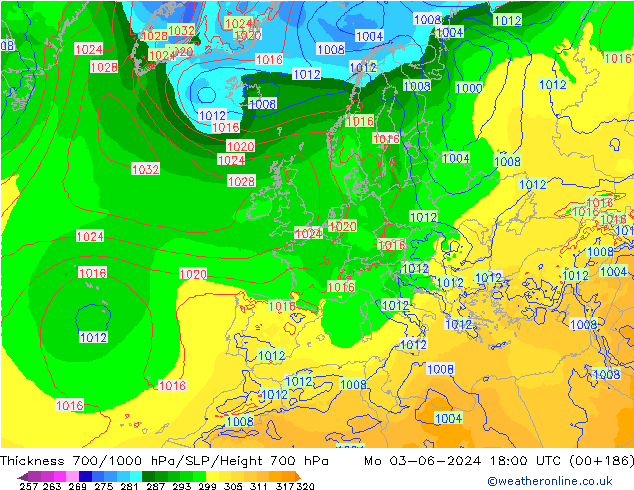 Schichtdicke 700-1000 hPa ECMWF Mo 03.06.2024 18 UTC