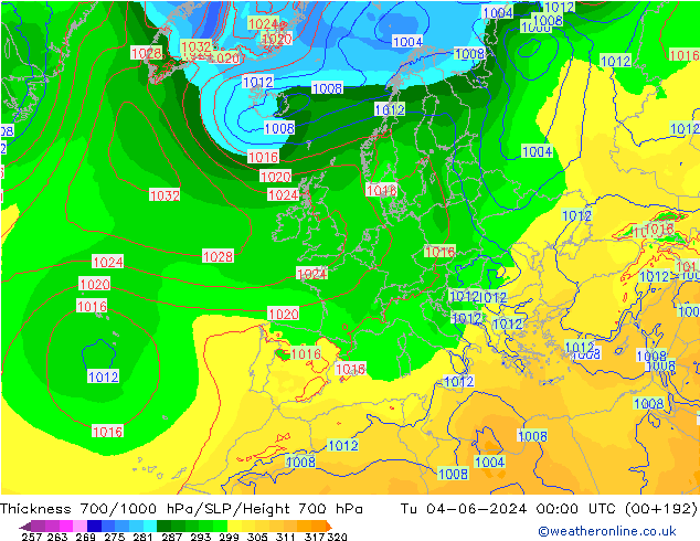 700-1000 hPa Kalınlığı ECMWF Sa 04.06.2024 00 UTC