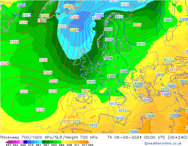 Schichtdicke 700-1000 hPa ECMWF Do 06.06.2024 00 UTC