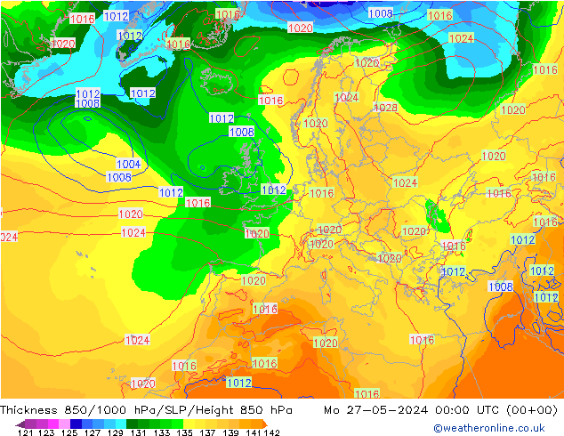 Thck 850-1000 hPa ECMWF  27.05.2024 00 UTC