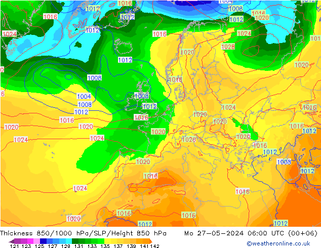 Thck 850-1000 hPa ECMWF  27.05.2024 06 UTC