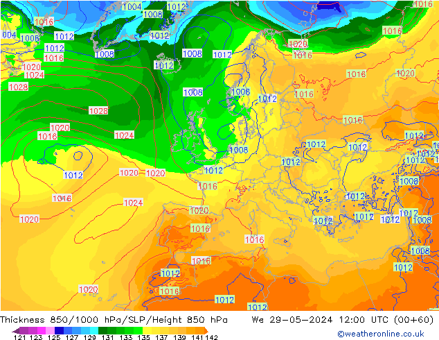 Thck 850-1000 hPa ECMWF We 29.05.2024 12 UTC