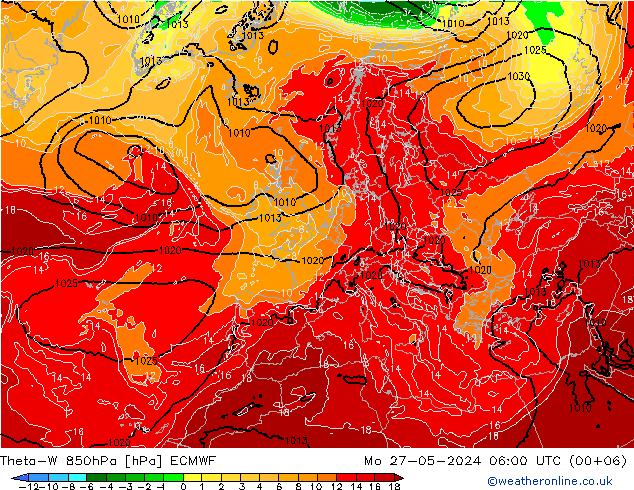 Theta-W 850hPa ECMWF lun 27.05.2024 06 UTC