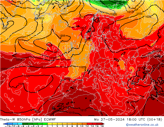 Theta-W 850hPa ECMWF lun 27.05.2024 18 UTC