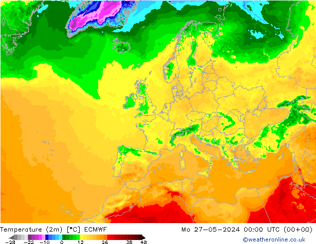 Sıcaklık Haritası (2m) ECMWF Pzt 27.05.2024 00 UTC