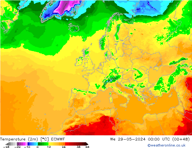 Temperatura (2m) ECMWF mié 29.05.2024 00 UTC