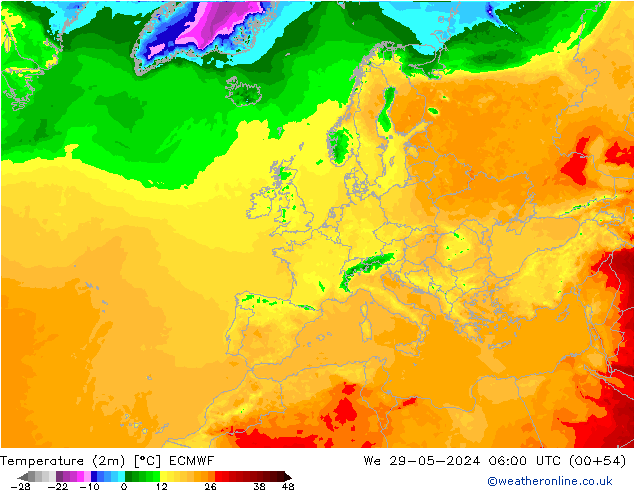 Temperaturkarte (2m) ECMWF Mi 29.05.2024 06 UTC