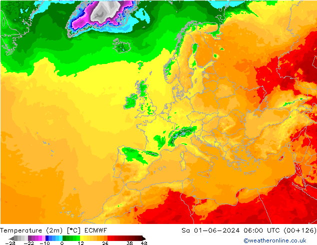Temperatura (2m) ECMWF sab 01.06.2024 06 UTC