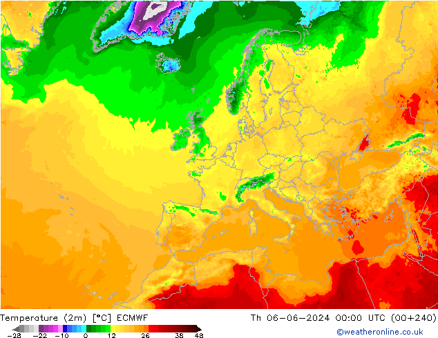 Temperatuurkaart (2m) ECMWF do 06.06.2024 00 UTC