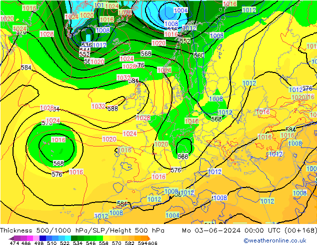 Schichtdicke 500-1000 hPa ECMWF Mo 03.06.2024 00 UTC