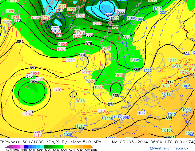 Schichtdicke 500-1000 hPa ECMWF Mo 03.06.2024 06 UTC