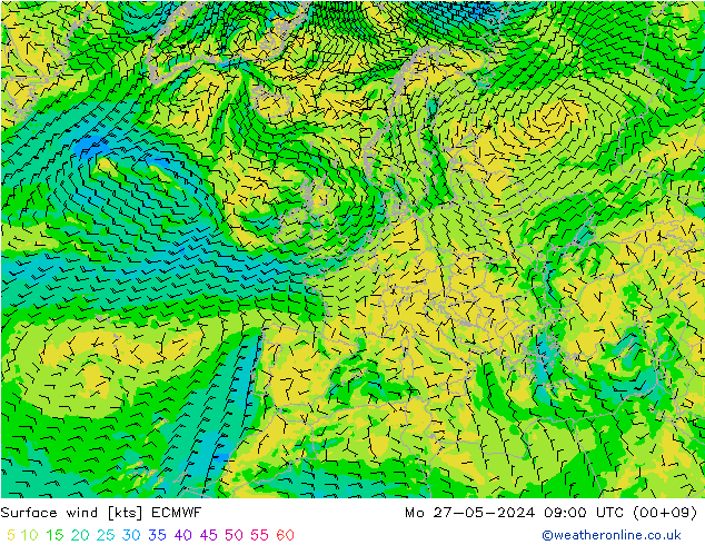 Surface wind ECMWF Po 27.05.2024 09 UTC