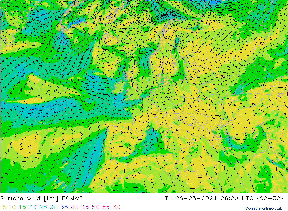 Wind 10 m ECMWF di 28.05.2024 06 UTC