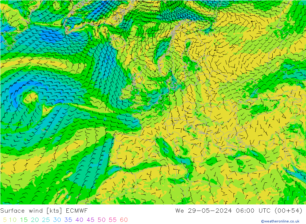 Bodenwind ECMWF Mi 29.05.2024 06 UTC