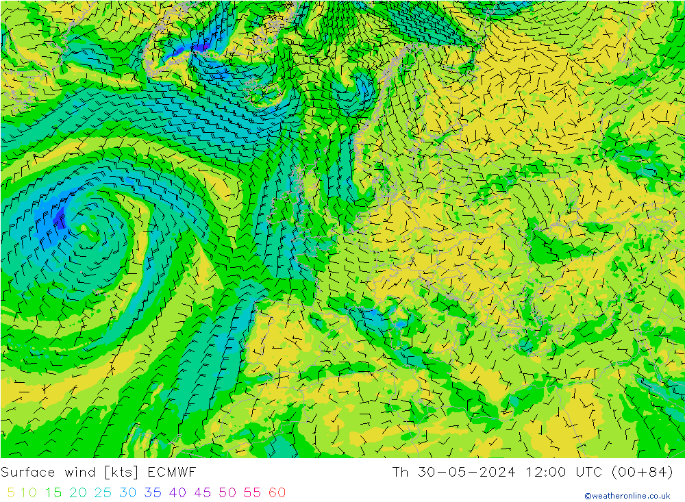 Surface wind ECMWF Th 30.05.2024 12 UTC