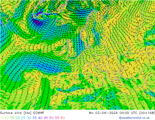 Rüzgar 10 m ECMWF Pzt 03.06.2024 00 UTC