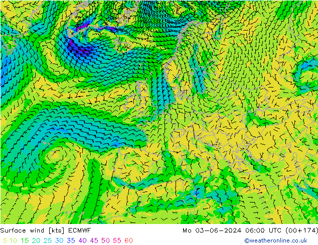 Vento 10 m ECMWF lun 03.06.2024 06 UTC