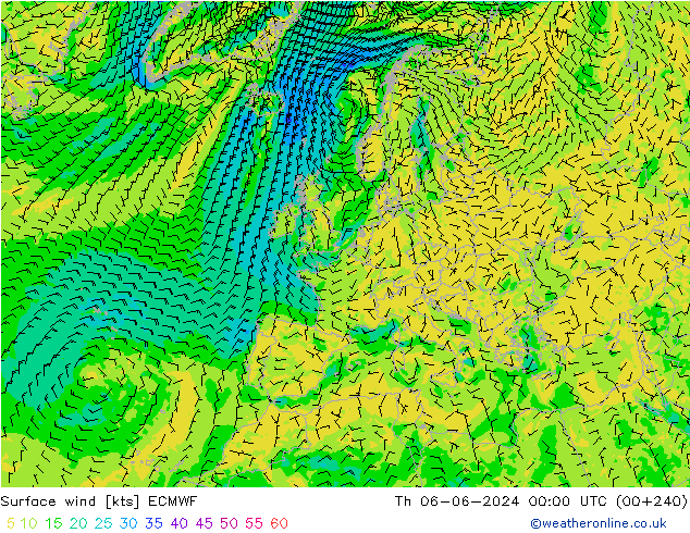 风 10 米 ECMWF 星期四 06.06.2024 00 UTC