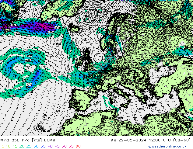 Vento 850 hPa ECMWF Qua 29.05.2024 12 UTC