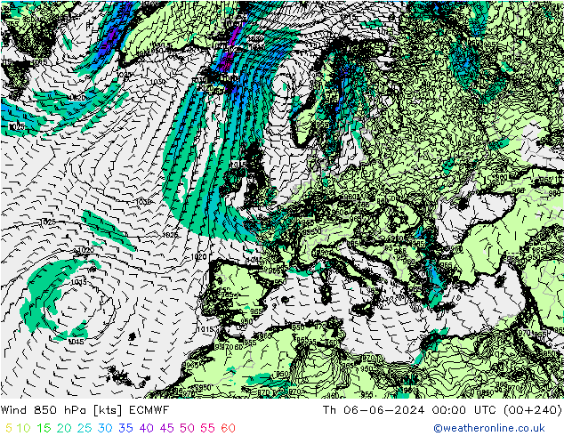 Wind 850 hPa ECMWF Do 06.06.2024 00 UTC