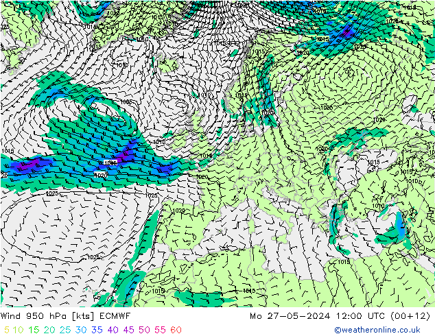 Wind 950 hPa ECMWF Po 27.05.2024 12 UTC