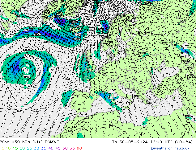 Rüzgar 950 hPa ECMWF Per 30.05.2024 12 UTC