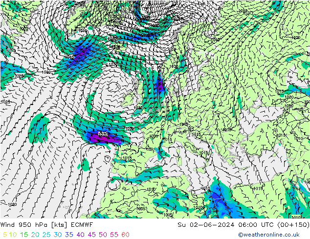 Wind 950 hPa ECMWF Ne 02.06.2024 06 UTC