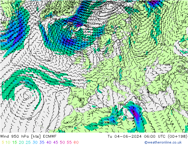 Wind 950 hPa ECMWF Di 04.06.2024 06 UTC