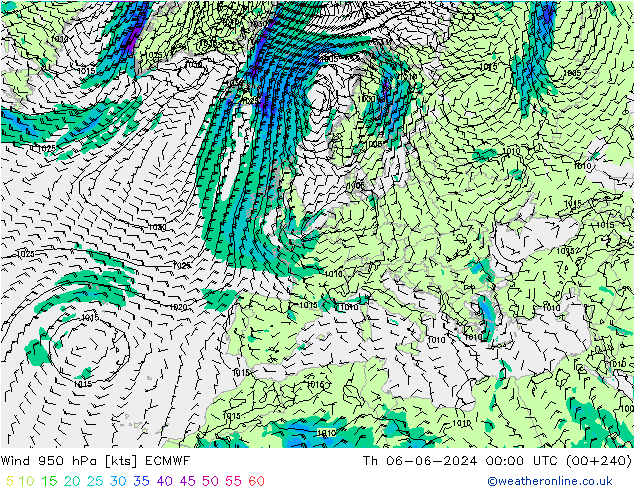 Rüzgar 950 hPa ECMWF Per 06.06.2024 00 UTC