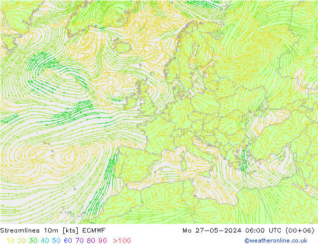 Linea di flusso 10m ECMWF lun 27.05.2024 06 UTC