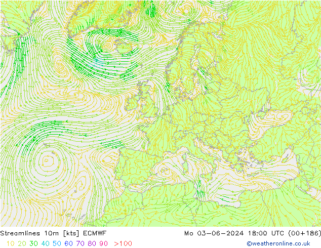 Linia prądu 10m ECMWF pon. 03.06.2024 18 UTC