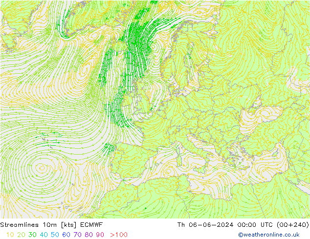 Linha de corrente 10m ECMWF Qui 06.06.2024 00 UTC